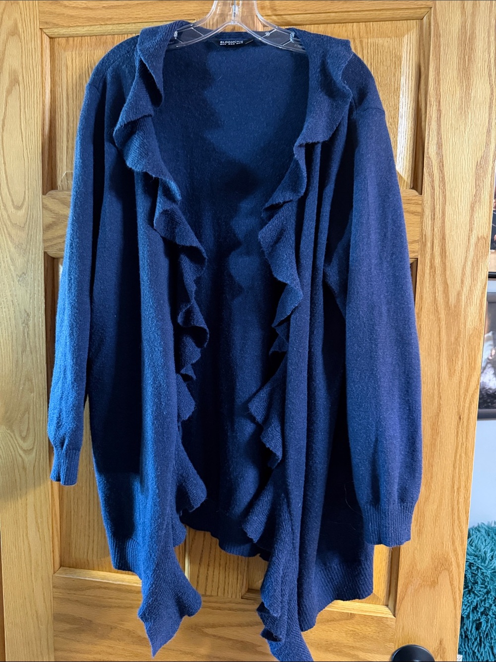 BloomChic Navy Ruffle-Trim Open Cardigan